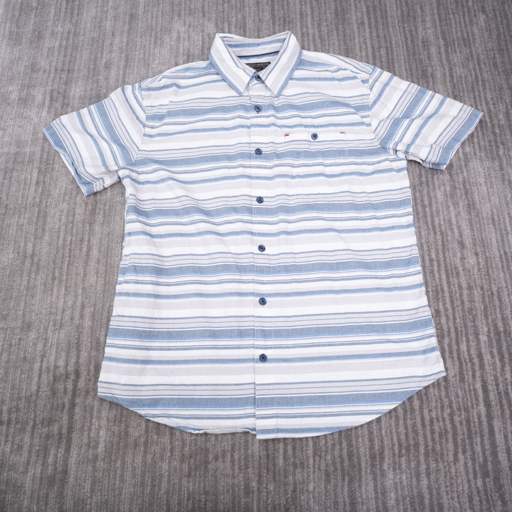 Grizzly Mountain Button Up Mens Large Blue Striped Excellent SS Shirt
